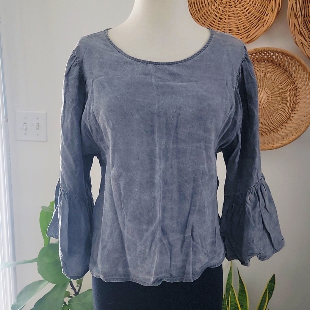 Grey distressed Hollister bell sleeve top